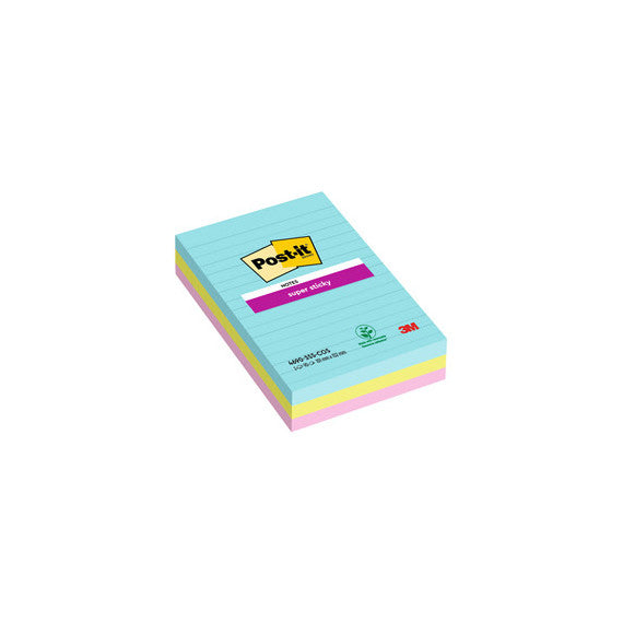Blocco Post it® Super Sticky - 4690-SS3COS - a righe - 101 x 152 mm - colori Cosmic - 90 fogli - Post it® - conf. 3 pe
