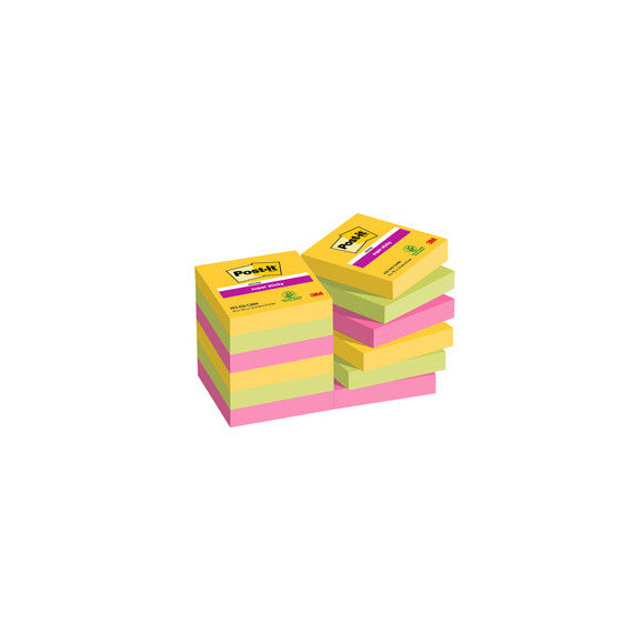 Blocco Post it® Super Sticky - 622-12SS-CARN - 47,6 x 47,6 mm - colori Carnival - 90 fogli - Post it® - conf. 12 pezzi