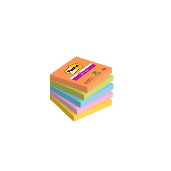 Blocco Post it® Super Sticky - 654-5SS-BOOS - 76 x 76 mm - colori Boost - 90 fogli - Post it® - conf. 5 pezzi