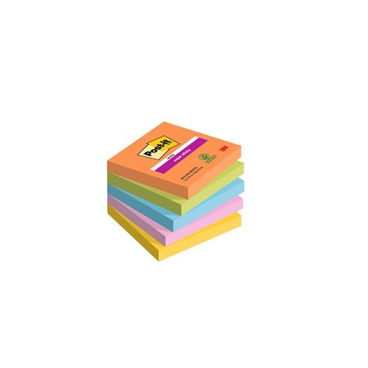 Blocco Post it® Super Sticky - 654-5SS-BOOS - 76 x 76 mm - colori Boost - 90 fogli - Post it® - conf. 5 pezzi