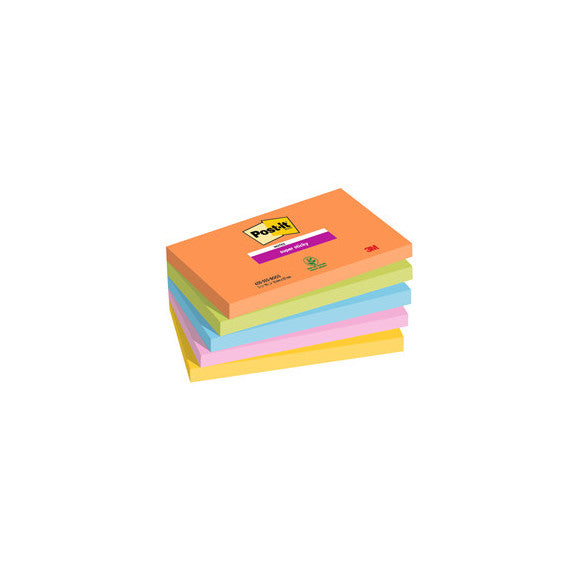 Blocco Post it® Super Sticky - 654-5SS-OAS - 76 x 127 mm - colori Boost - 90 fogli - Post it® - conf. 5 pezzi