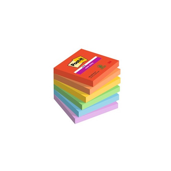 Blocco Post it® Super Sticky - 654-6SS-PLAY - 76 x 76 mm - colori Playful - 90 fogli - Post it® - conf. 6 pezzi