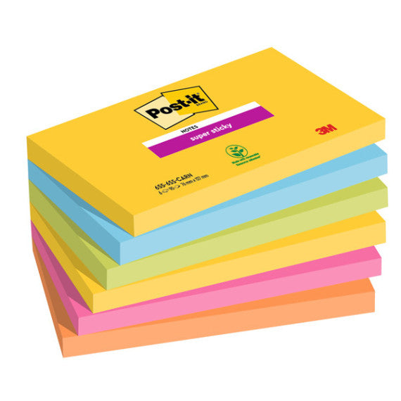 Blocco Post it® Super Sticky - 655-6SS-CARN - 76 x 127 mm - colori Carnival - 90 fogli - Post it® - conf. 6 pezzi