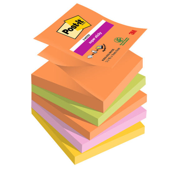 Blocco Post it® Super Sticky Z Notes - R330-5SS-BOOS - 76 x 76 mm - colori Boost - 90 fogli - Post it® - conf. 5 pezzi