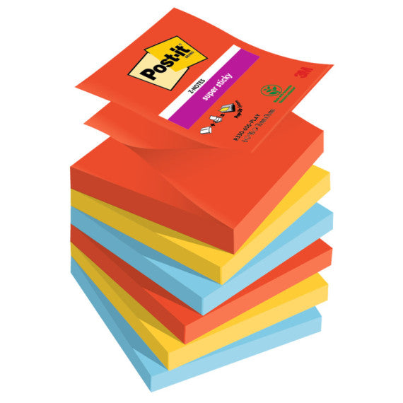 Blocco Post it® Super Sticky Z Notes - R330-6SS-PLAY - 76 x 76 mm - colori Playful - 90 fogli - Post it® - conf. 6 pez