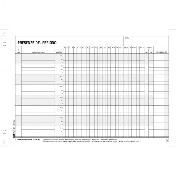 Blocco presenze - 15 x 23cm - 50/50 fogli autoricalcanti - Edipro