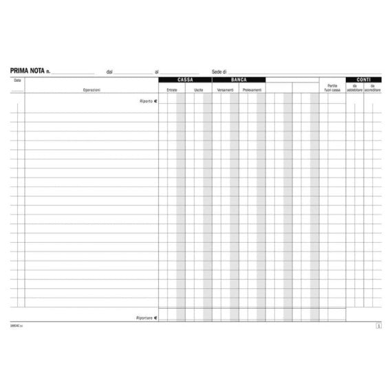 Blocco prima nota cassa Data Ufficio 21,5x29,7 cm - 50x2 copie autoricalcanti DU16804C000