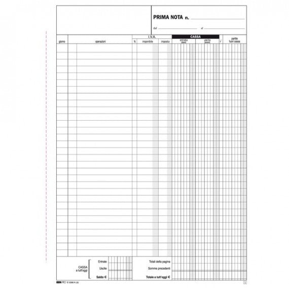 Blocco prima nota cassa entrate/uscite/Iva - 50/50 fogli autoricalcanti - 31 x 21cm - Edipro