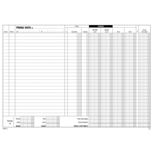 Blocco prima nota cassa IVA e dare/avere Data Ufficio 21,5x29,7 cm - 50x2 copie autoricalcanti DU16832C000