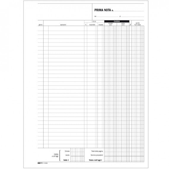 Blocco prima nota cassa - uso mano - 31 x 21cm - 100 fogli - Edipro