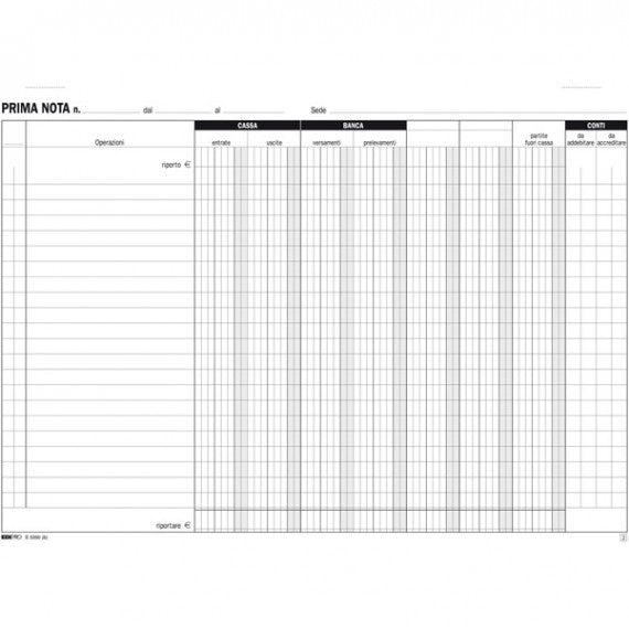 Blocco prima nota cassa/banca - 50/50 fogli autoricalcanti - 22 x 30cm - Edipro