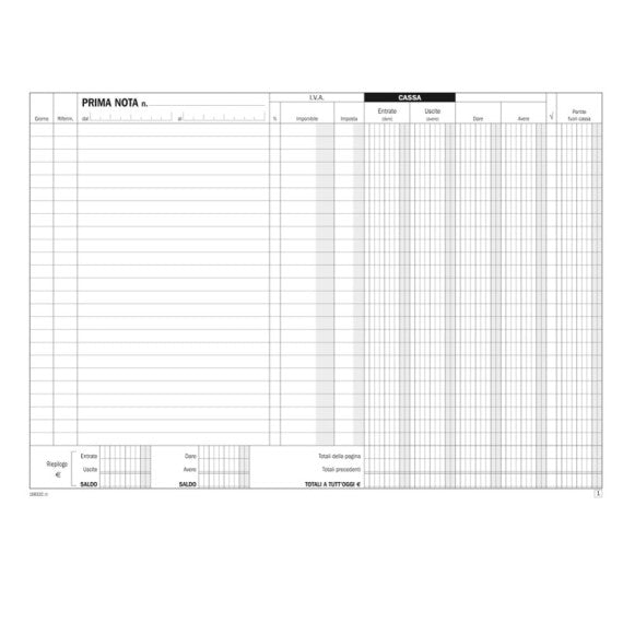Blocco prima nota cassa/IVA c/conto (dare/avere) - 50/50 copie autoricalcanti - 21,5 x 29,7 cm - DU16832C000 - Data Uffi