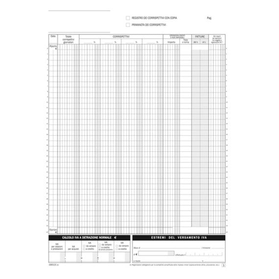 Blocco registro corrispettivi - 12/12 copie autoric. - 29,7 x 21,5 cm - DU168512C00 - Data Ufficio