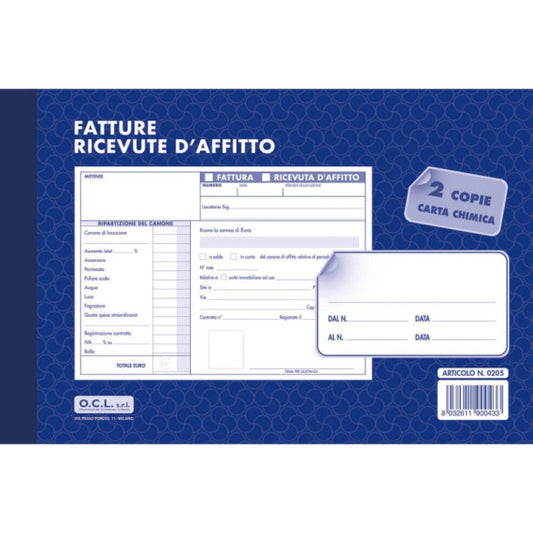 Blocco ricevute affitto O.C.L. 50x2 copie - 0205