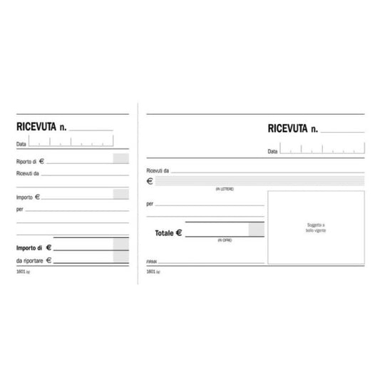 Blocco Ricevute generiche madre-figlia 2 tagliandi Data Ufficio 10x21,5 cm 100 fogli - DU160100000