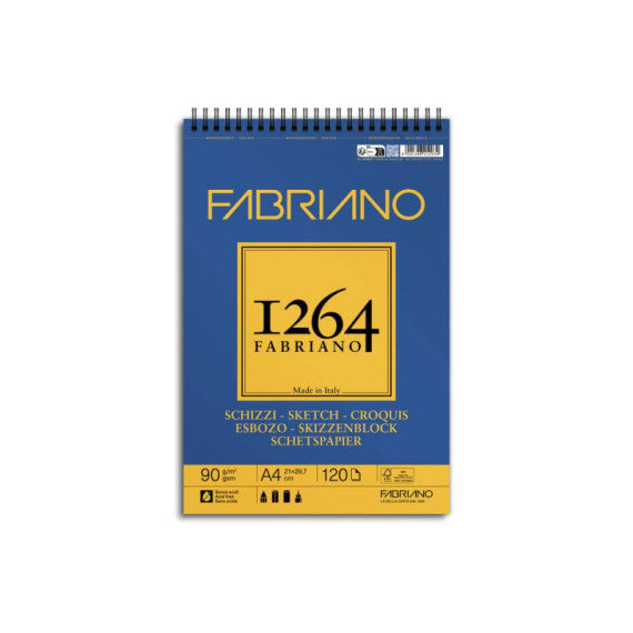 Blocco spiralato Fabriano 1264 schizzi 90 g 120 fogli A4 - spirale lato corto - 19100637