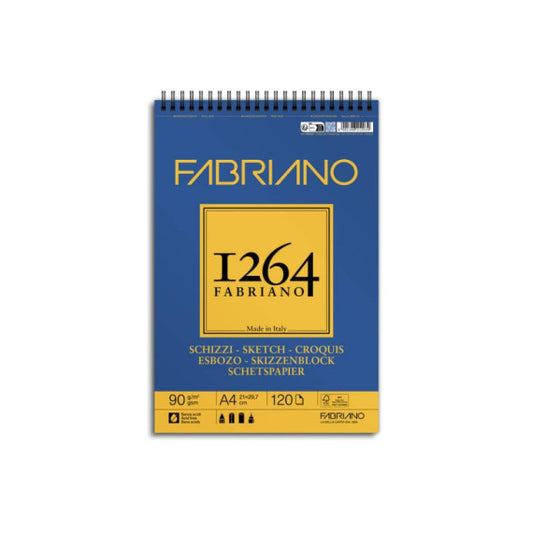 Blocco spiralato Fabriano 1264 schizzi 90 g 120 fogli A4 - spirale lato corto - 19100637