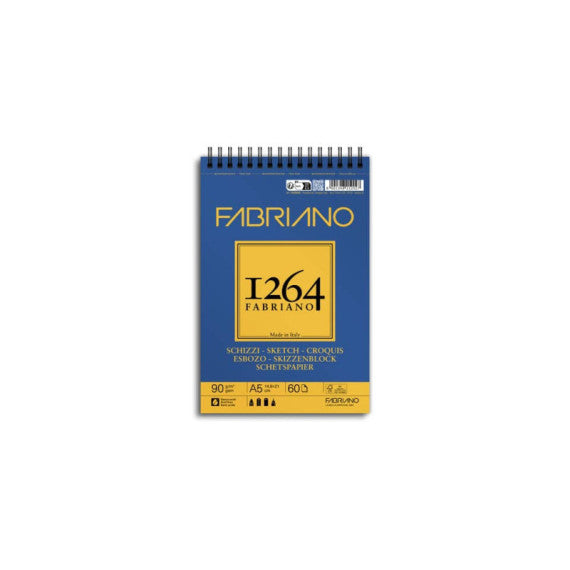 Blocco spiralato Fabriano 1264 schizzi 90 g 60 fogli A5 - spirale lato corto - 19100636