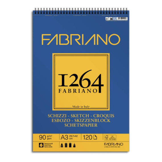 Blocco spiralato Fabriano 1264 schizzi 90 g A3 - 120 fogli - 19100639