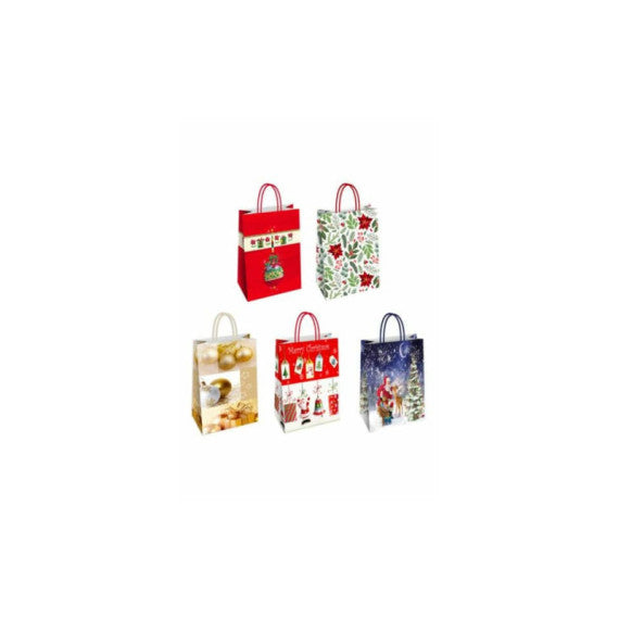 Borsa shopper Florio Carta Christmas fantasie natalizie assortite - formato 26x12x35 cm - conf. 25 pz - 73365