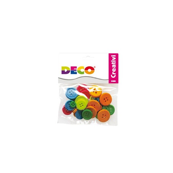 Bottoni - in legno - colori neon - Deco - conf. 30 pezzi
