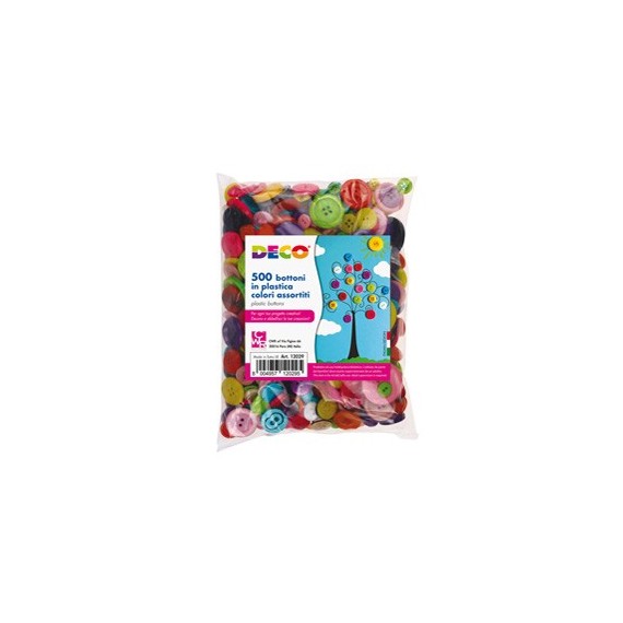 Bottoni - in plastica - colori assortiti - Deco - conf. 650 pezzi