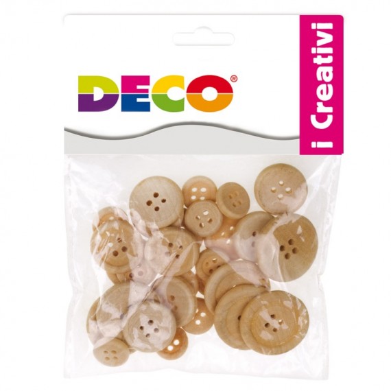 Bottoni - legno naturale - Deco - conf. 30 pezzi