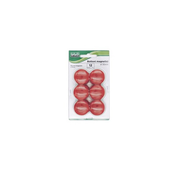 Bottoni magnetici - diametro 3 cm - rosso - Lebez - blister 12 pezzi