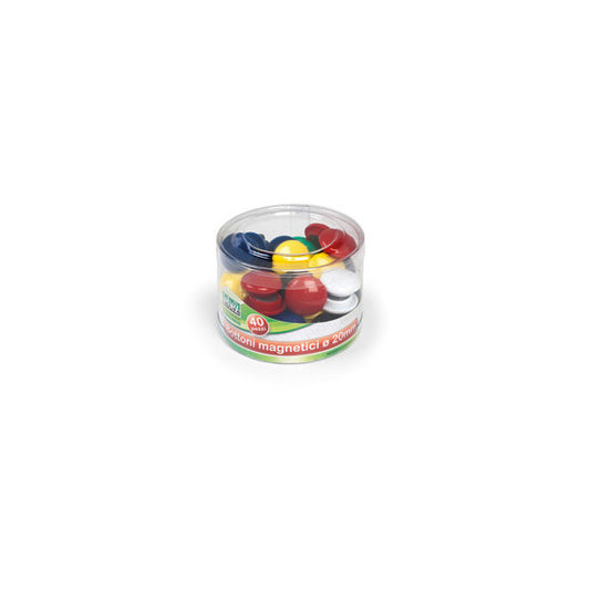 Bottoni magnetici tondi - diametro 2 cm - colori assortiti - Lebez - barattolo da 40 pezzi