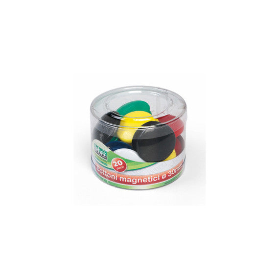 Bottoni magnetici tondi - diametro 3 cm - colori assortiti - Lebez - barattolo da 20 pezzi