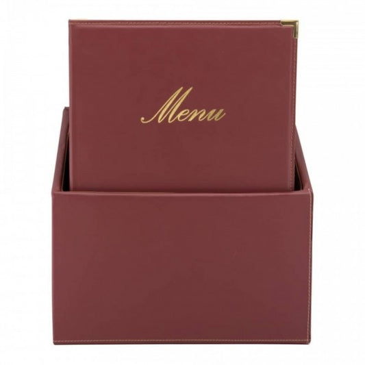 Box portamenù con 20 menù Securit® Classic in similpelle A4 rosso bordeaux MC-BOX-CRA4-WR