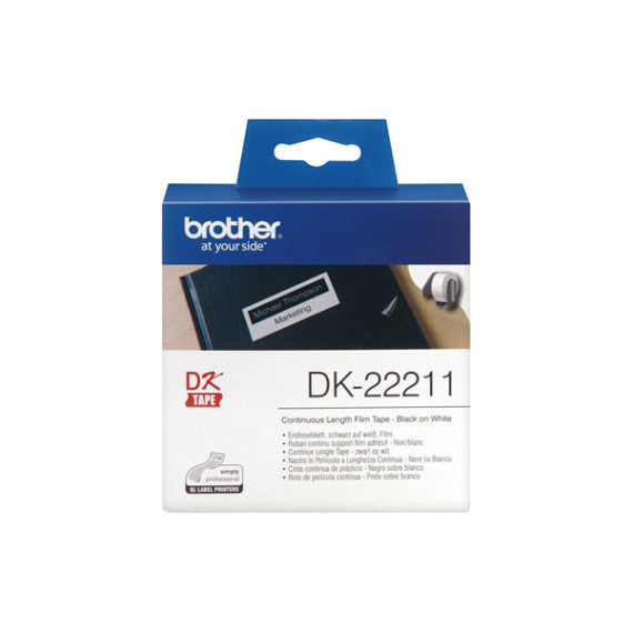 Brother - Nastro adesivo - in pellicola - Nero/Bianco - 29mm x 15,24mt - DK22211
