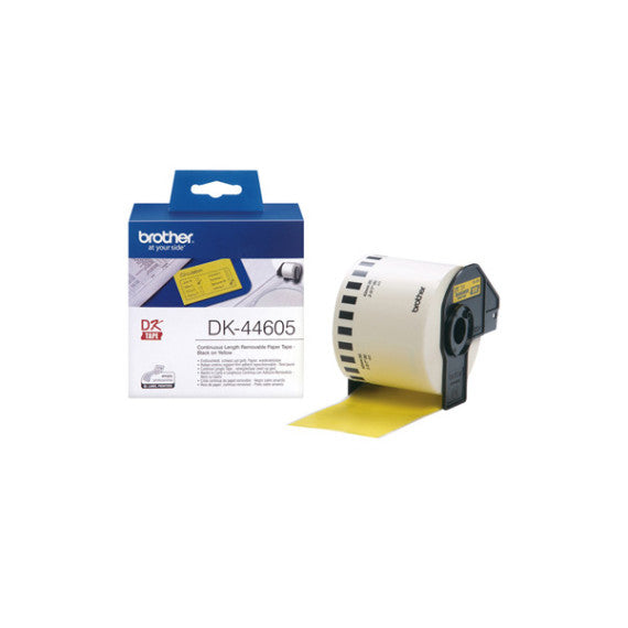 Brother - Nastro adesivo - rimovibile -Nero/Giallo - 62mm x  30,48mt - DK44605