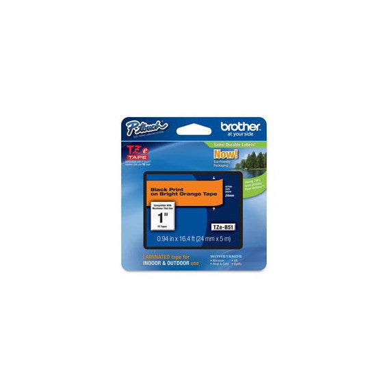 Brother - Nastro laminato fluorescente - Nero/Arancio fluo - TZEB51 - 24mm x 5mt