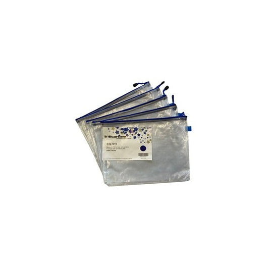 Busta a rete con cerniera blu- PVC - 27x36 cm - trasparente - Starline