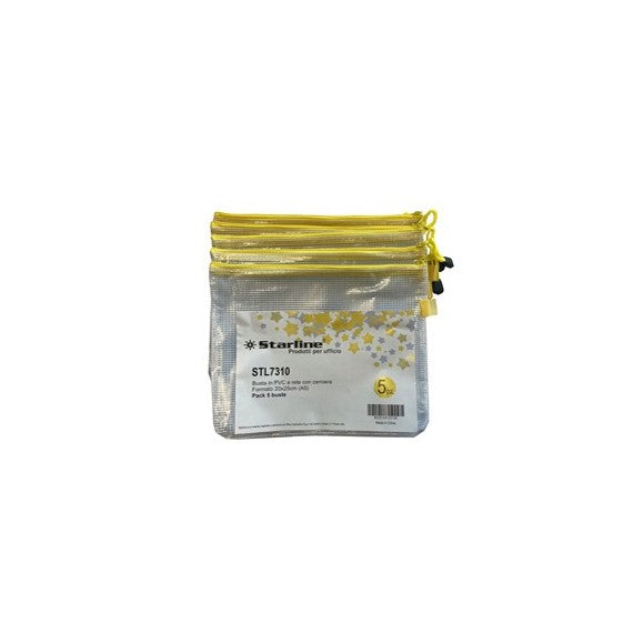 Busta a rete con cerniera gialla - PVC - 20x25 cm - trasparente - Starline