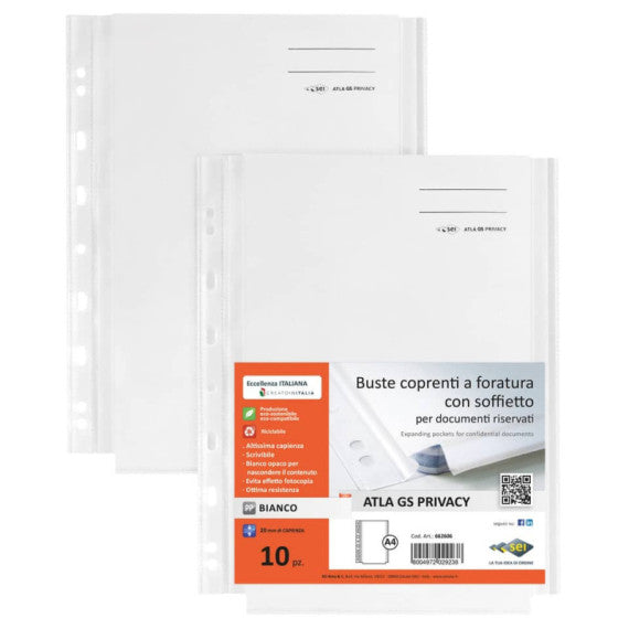 Busta coprenti con soffietto Sei Rota Atla GS - 21x29,7 cm - privacy - colore bianco opaco - 662606