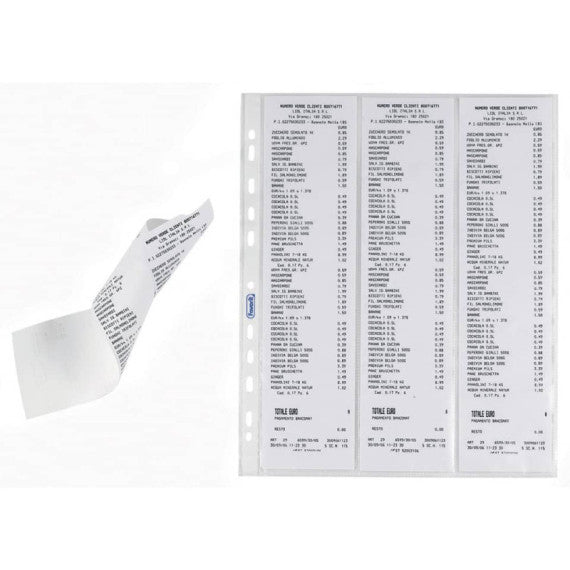 Buste a foratura universale Favorit porta scontrini buccia d'arancia linear 7x30 cm (x6 tasche) conf.10 - 100460079
