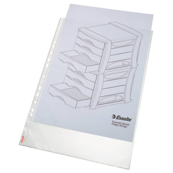 Buste a perforazione universale Esselte DELUXE goffrate antiriflesso trasparente 30x42 cm conf. 50 pezzi - 55231