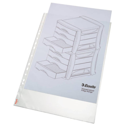 Buste a perforazione universale Esselte DELUXE goffrate antiriflesso trasparente 30x42 cm conf. 50 pezzi - 55231