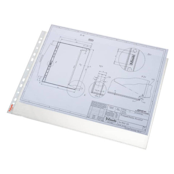 Buste a perforazione universale Esselte DELUXE goffrate antiriflesso trasparente 42x30 cm  conf.50 - 55230
