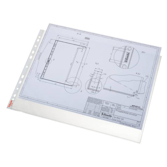 Buste a perforazione universale Esselte DELUXE goffrate antiriflesso trasparente 42x30 cm  conf.50 - 55230