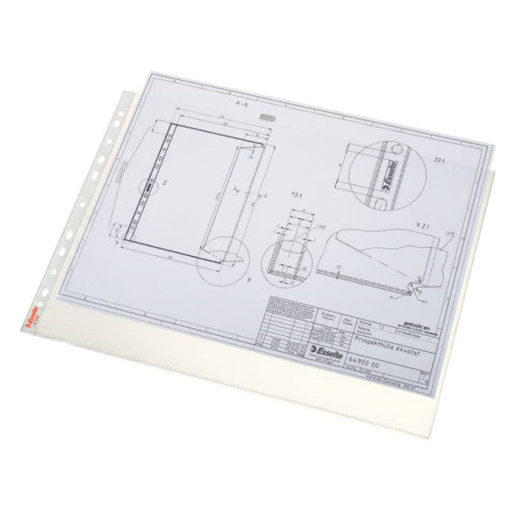 Buste a perforazione universale Esselte DELUXE goffrate antiriflesso trasparente 42x30 cm  conf.50 - 55230