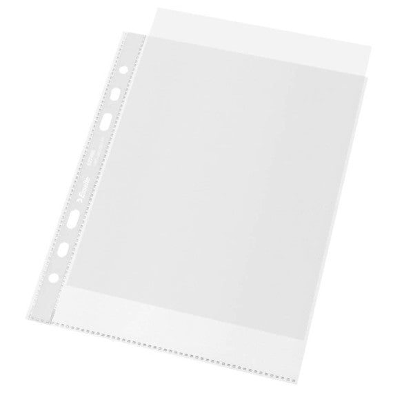 Buste a perforazione universale Esselte Office f.to A5 100% riciclate trasparenti - conf. 100 pezzi - 627495