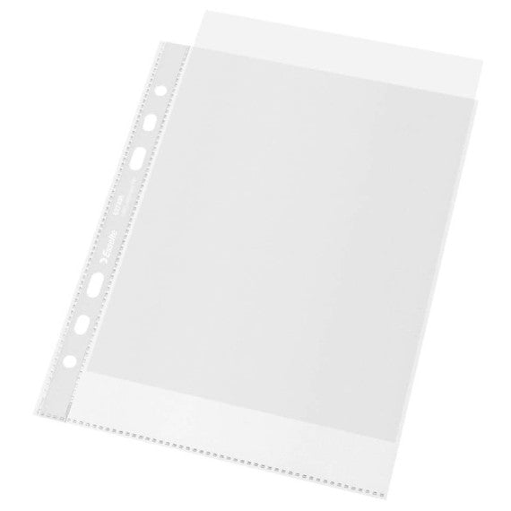 Buste a perforazione universale Esselte Office f.to A5 100% riciclate trasparenti - conf. 100 pezzi - 627495
