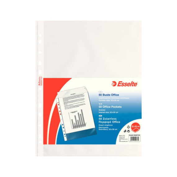 Buste a perforazione universale goffrate Esselte OFFICE 22x30 cm trasparente antiriflesso  conf.50 - 395097100