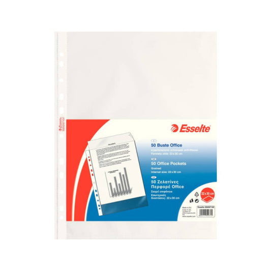 Buste a perforazione universale goffrate Esselte OFFICE 22x30 cm trasparente antiriflesso  conf.50 - 395097100