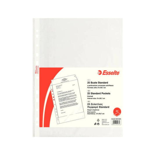 Buste a perforazione universale goffrate Esselte STANDARD PP antiriflesso trasparente A4  conf.25 - 392513300