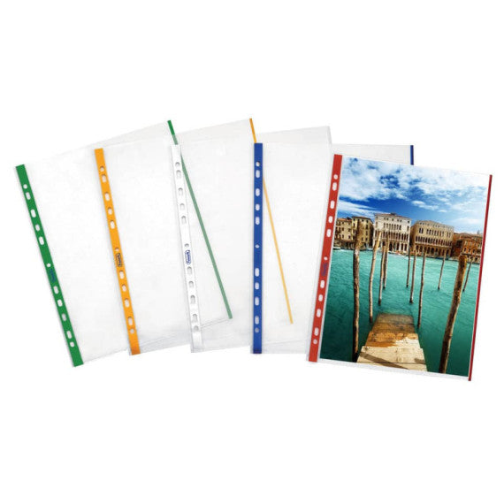 Buste a perforazione universale goffrate FAVORIT A4 banda rosso - linear conf. 10 pezzi - 100460030