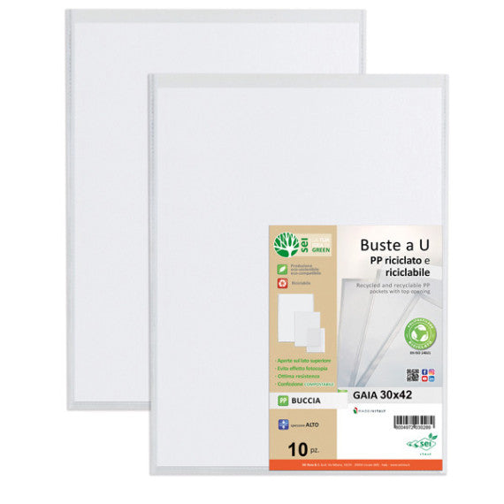 Buste a U Gaia - PP riciclato - buccia - 30 x 42 cm - Sei rota - conf. 10 pezzi